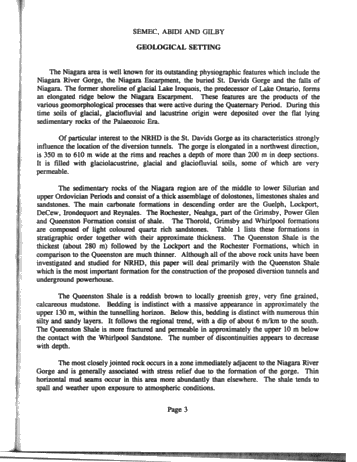 Niagara River Hydroelectric Development Geotechnical Investigation Methods and Results Page 3