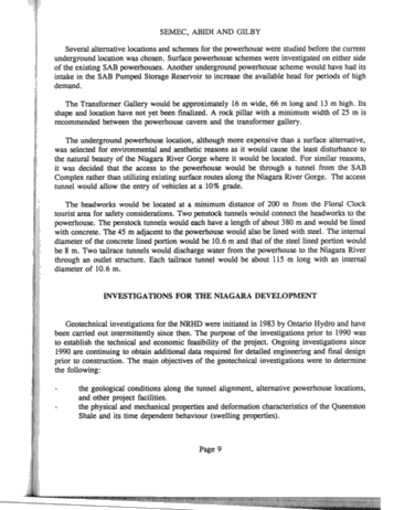 Niagara River Hydroelectric Development Geotechnical Investigation Methods and Results Page 9