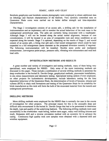 Niagara River Hydroelectric Development Geotechnical Investigation Methods and Results Page 12