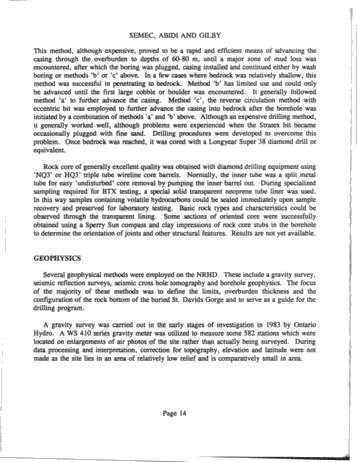 Niagara River Hydroelectric Development Geotechnical Investigation Methods and Results Page 14