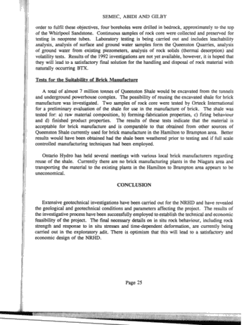 Niagara River Hydroelectric Development Geotechnical Investigation Methods and Results Page 25