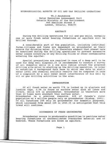 Hydro geological Aspects of Oil and Gas Drilling Operations Page 1