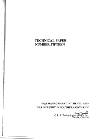 H2S Management in the Oil and Gas Industry in Southern Ontario Page 1