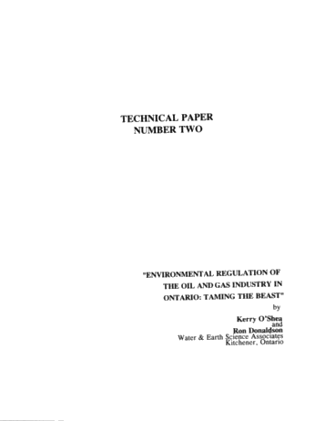 Environmental Regulation of the Oil and Gas Industry in Ontario: Taming the Beast Page 1