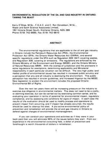 Environmental Regulation of the Oil and Gas Industry in Ontario: Taming the Beast Page 1