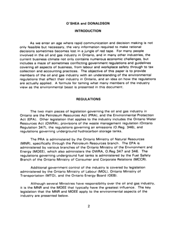 Environmental Regulation of the Oil and Gas Industry in Ontario: Taming the Beast Page 2