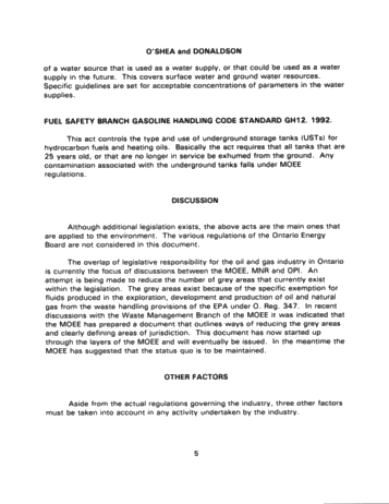 Environmental Regulation of the Oil and Gas Industry in Ontario: Taming the Beast Page 5
