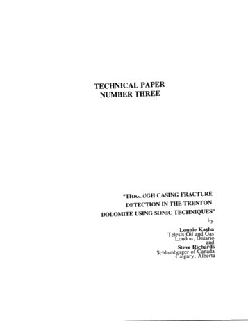 Through Casing Fracture Detection in the Trenton Dolomite Using Sonic Techniques Page 1