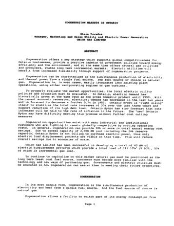 Cogeneration Markets in Ontario Page 1
