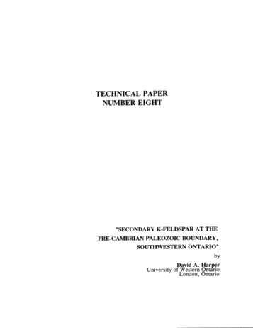 Secondary K-Feldspar at the Pre-Cambrian Paleozoic Boundary, Southwestern Ontario Page 1