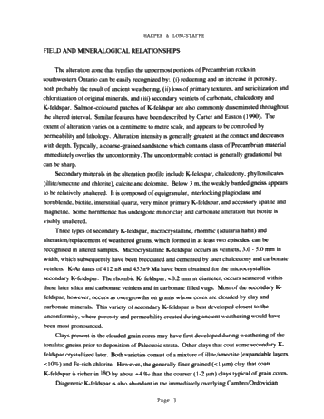 Secondary K-Feldspar at the Pre-Cambrian Paleozoic Boundary, Southwestern Ontario Page 3
