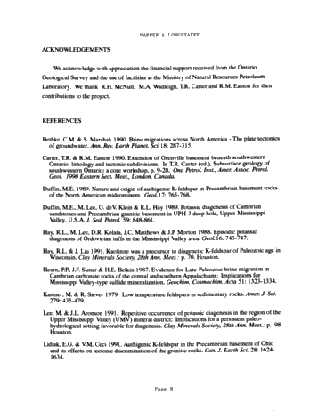 Secondary K-Feldspar at the Pre-Cambrian Paleozoic Boundary, Southwestern Ontario Page 8