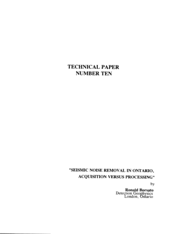 Seismic Noise Removal in Ontario, Acquisition Versus Processing Page 1