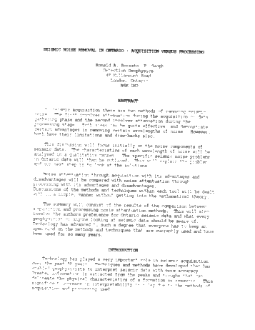 Seismic Noise Removal in Ontario, Acquisition Versus Processing Page 1