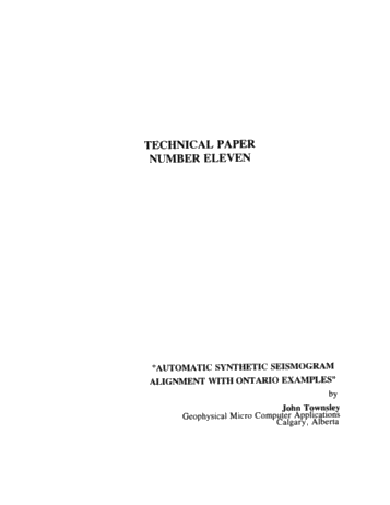 Automatic Synthetic Seismogram Alignment With Ontario Examples Page 1