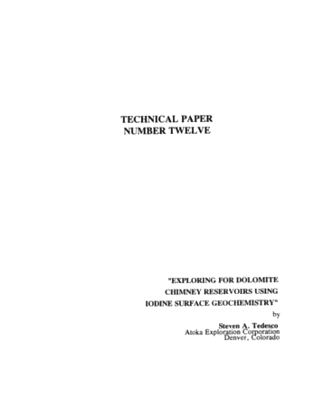 Exploring for Dolomite Chimney Reservoirs Using Iodine Surface Geochemistry Page 1