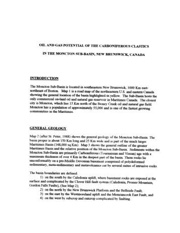 Oil and Gas Potential of Carboniferous Lacustrine Clastics in the Moncton Sub Basin, N.B. Page 1