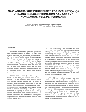 New Laboratory Procedures for Evaluation of Drilling Induced Formation Damage and Horizontal Well Performance Page 1