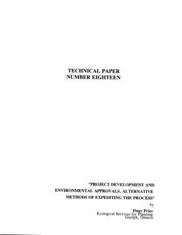 Project Development and Environmental Approvals, Alternative Methods of Expediting the Process Page 1