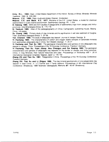 Drill Mud or Kitty Litter? The Origin and Potential Use of Palygorskite From the Tertiary Xiacaowan Formation of Jiansu and Anhui Provinces of China Page 11