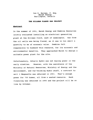 The Hillman Flared Gas Project (Abstract Only) Page 1