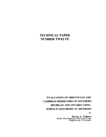 Evaluation of Ordovician and Cambrian Reservoirs of Southern Michigan and Ontario Using Surface Geochemical Methods Page 1