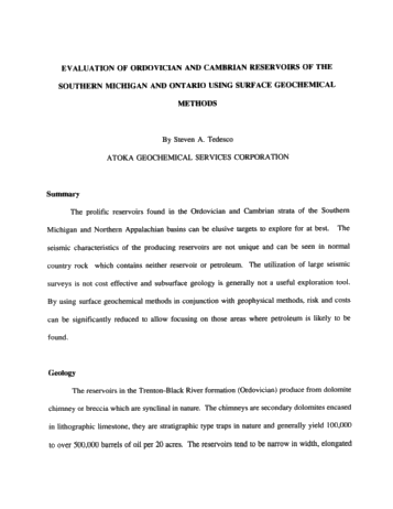 Evaluation of Ordovician and Cambrian Reservoirs of Southern Michigan and Ontario Using Surface Geochemical Methods Page 1