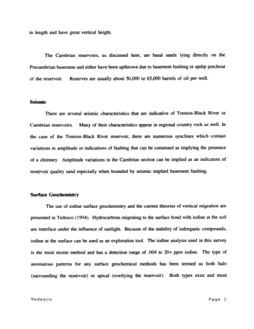 Evaluation of Ordovician and Cambrian Reservoirs of Southern Michigan and Ontario Using Surface Geochemical Methods Page 2
