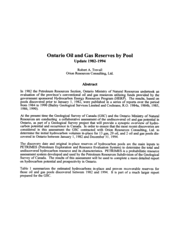 Ontario Oil and Gas Reserves by Pool, Update 1982 - 1994 Page 1