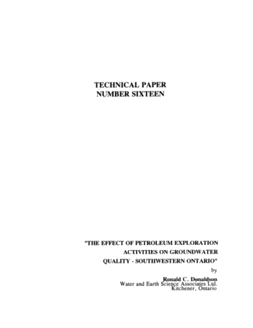 The Effect of Petroleum Exploration Activities on Ground-water Quality - Southwestern Ontario Page 1
