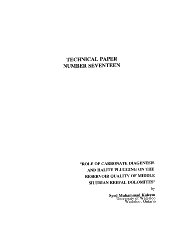 Role of Carbonate Diagenesis and Halite Plugging on the Reservoir Quality of Middle Silurian Reefal Dolomites Page 1