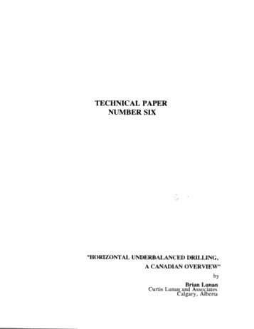 Horizontal Underbalanced Drilling, a Canadian Overview Page 1