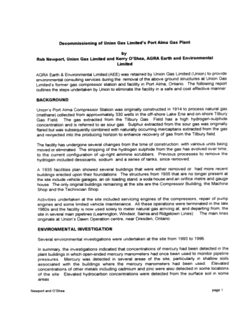 Decommissioning of Union Gas Limited's Port Alma Gas Plant Page 1