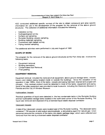 Decommissioning of Union Gas Limited's Port Alma Gas Plant Page 2