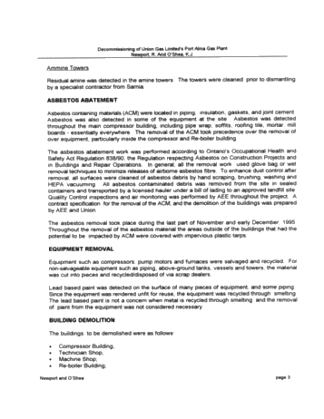 Decommissioning of Union Gas Limited's Port Alma Gas Plant Page 3