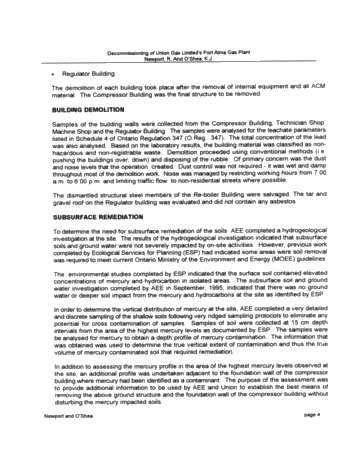 Decommissioning of Union Gas Limited's Port Alma Gas Plant Page 4