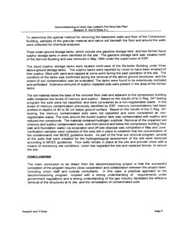 Decommissioning of Union Gas Limited's Port Alma Gas Plant Page 5
