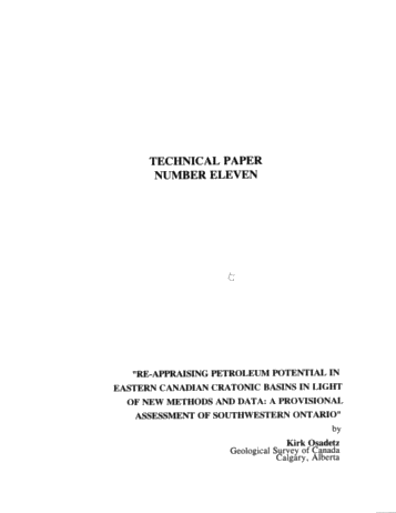 Re-appraising Petroleum Potential in Eastern Canadian Cratonic Basins in Light of New Methods and Data: A Provisional Assessment of Southwestern Ontario Page 1