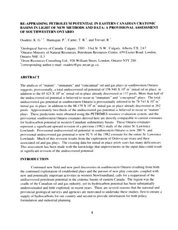 Re-appraising Petroleum Potential in Eastern Canadian Cratonic Basins in Light of New Methods and Data: A Provisional Assessment of Southwestern Ontario Page 1