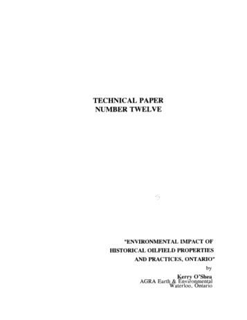 Environmental Impact of Historical Oilfield Properties and Practices, Ontario Page 1