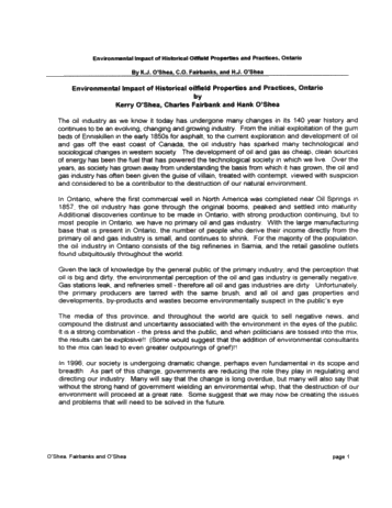 Environmental Impact of Historical Oilfield Properties and Practices, Ontario Page 1