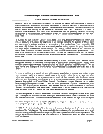 Environmental Impact of Historical Oilfield Properties and Practices, Ontario Page 2