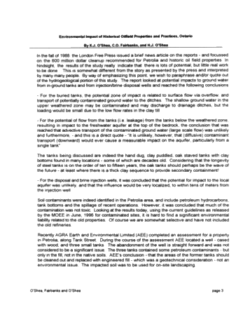 Environmental Impact of Historical Oilfield Properties and Practices, Ontario Page 3
