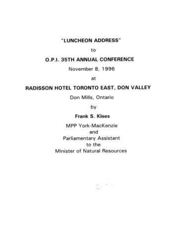 Bill 52, The Aggregate and Petroleum Resources Statute Law Amendment Act Luncheon Address Page 1