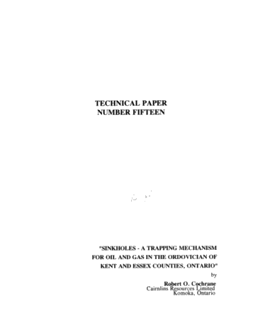 Sinkholes - a Trapping Mechanism for Oil and Gas in the Ordovician of Kent and Essex Counties, Ontario Page 1