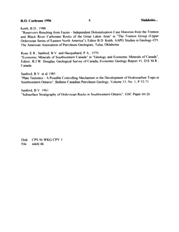 Sinkholes - a Trapping Mechanism for Oil and Gas in the Ordovician of Kent and Essex Counties, Ontario Page 8