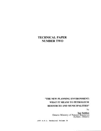 The New Planning Environment: What it Means to Petroleum Resources and Municipalities Page 1