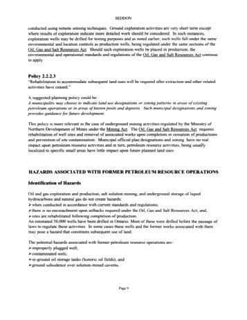 The New Planning Environment: What it Means to Petroleum Resources and Municipalities Page 9