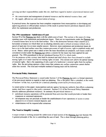 The New Planning Environment: What it Means to Petroleum Resources and Municipalities Page 14