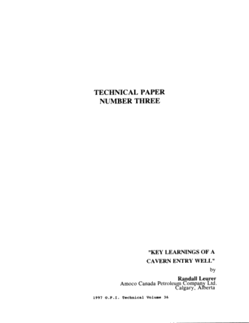 Key Learnings of a Cavern Entry Well Page 1